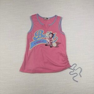 Y2K Betty Boop Cheerleader Tank Pink‎ Ruched McBling Top Womens S sporty workout